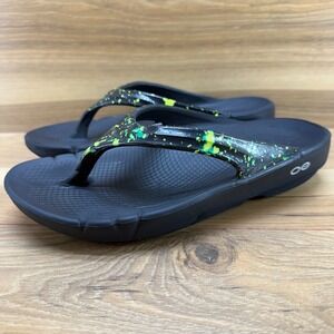 Oofos Sandals 5 Thong Black Green Comfort Slip On Recovery Walking EU 36